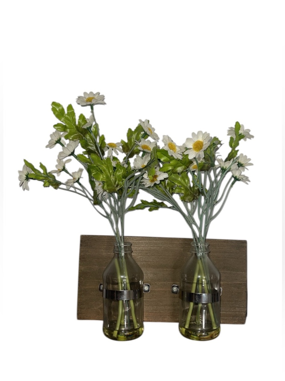 Rustic Wall Vase Duo with White Daisies